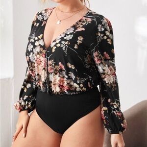 Plus size floral print bodysuit
